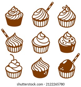 Cute Cupcakes Birthday Clipart, Kitchen Design. Cut Files For Cricut, Silhouette Cameo