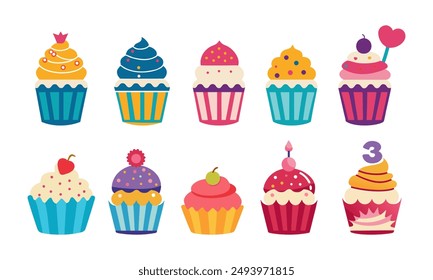 Cute cupcakes clipart illustration set