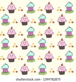 Cute cupcakes doodle vector cartoon design.