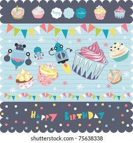 bonitos cupcakes doodles com robôs melhor para o aniversariante