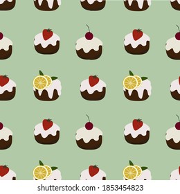 Cute cupcakes ilustra un patrón impecable.Ideal para envolver papel, rayar, textil, tela, tarjeta de felicitación.