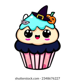 cute cupcakes kawaii festive halloween vector illustration