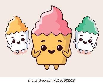 cute cupcakes mascot, adorable, can be used for cafe logo, vector illustration