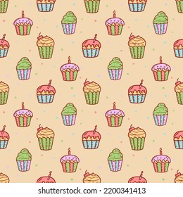 Cute cupcakes and muffins seamless pattern. Flat vector illustration