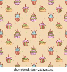 Cute cupcakes and muffins seamless pattern. Flat vector illustration