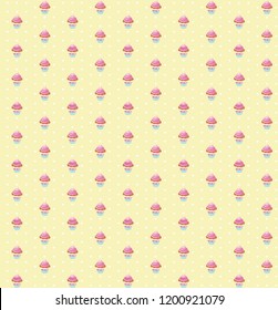 Cute cupcakes on yellow background. Illustration for scrapbooking. Illustration for your design. Vector illustration.