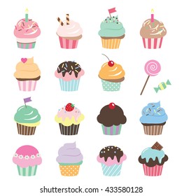 Cute Cupcakes Set. Geburtstagsticker.