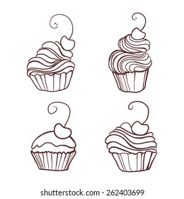 Cute cupcakes set isolated on White background. Vector illustration