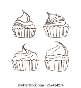 Cute cupcakes set isolated on White background. Vector illustration