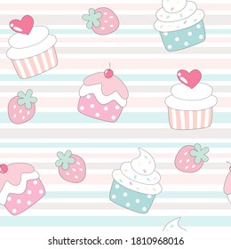 Cupcakes mit Erdbeeren nahtlos Muster.