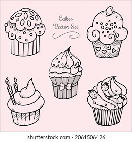 Cute Cupcakes Vector Vintage Set