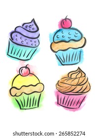 Cute cupcakes. Watercolor, vector