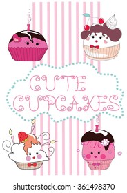 CUTE CUPCAKES,Vector illustration