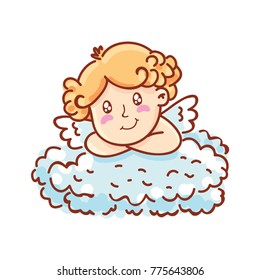 Cute Cupid Amur baby character with wings, hearts, bow and arrows. Pink romantic hand drawn love illustration art in cartoon, doodle style for Valentine Day: for print, greeting card, poster, banner