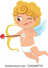 Cute Cupid angel with bow and arrow. Happy Valentine's Day.