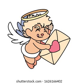 cute cupid angel holding a love letter in white background vector illustration design