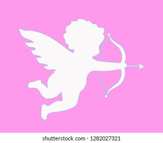 Cute cupid, angel icon, flat, cartoon style. Isolated on blue background. Vector illustration