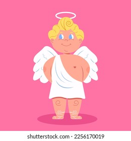 Cute cupid angel isolated on a pink background. Valentine's day vector illustration
