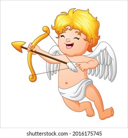 Cute cupid angel learn achery of vector cartoon style. individually on a white background.