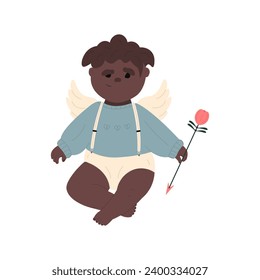 Cute cupid angel. Modern cherub with arrow for Valentine's day. Flat vector illustration.