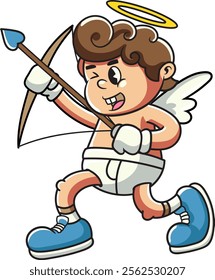 Cute Cupid Angel Valentine's Day Character in Retro Cartoon Vector Illustration