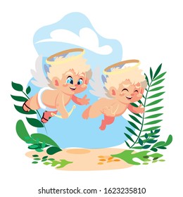 cute cupid angels in different poses, valentines day vector illustration design
