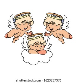cute cupid angels in different poses on white background vector illustration design