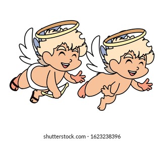cute cupid angels in different poses on white background vector illustration design