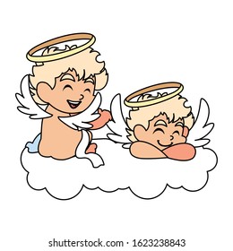 cute cupid angels in different poses on white background vector illustration design