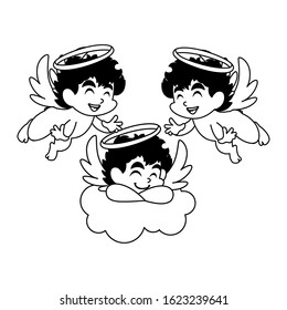 cute cupid angels in different poses on white background vector illustration design