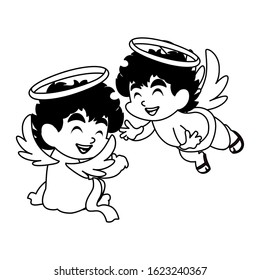 cute cupid angels in different poses on white background vector illustration design