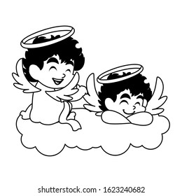 cute cupid angels in different poses on white background vector illustration design