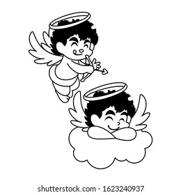 cute cupid angels in different poses on white background vector illustration design