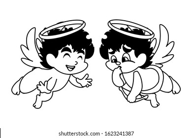 cute cupid angels in different poses on white background vector illustration design