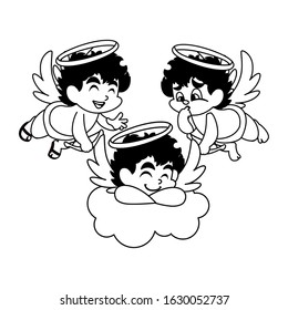 cute cupid angels in different poses on white background vector illustration design