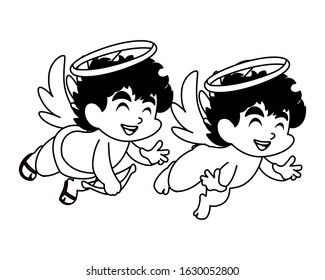 cute cupid angels in different poses on white background vector illustration design