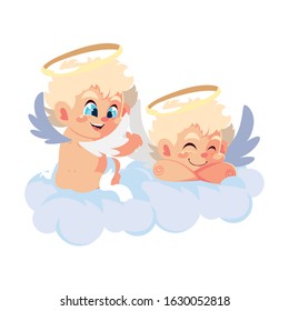 cute cupid angels in different poses on white background vector illustration design