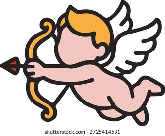 Arqueiro cupido bonito com arco e seta voando amor anjo vetor