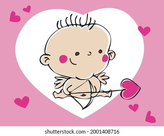 Cute cupid archer with bow and arrows