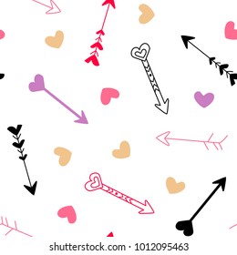 Cute cupid arrows and hearts seamless pattern, vector illistration