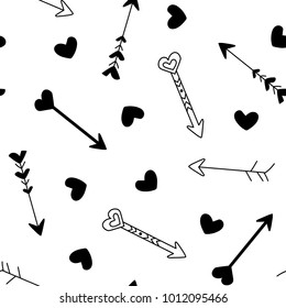 Cute cupid arrows and hearts seamless pattern, vector illistration