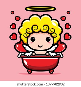 cute cupid bathing in tub full of love
