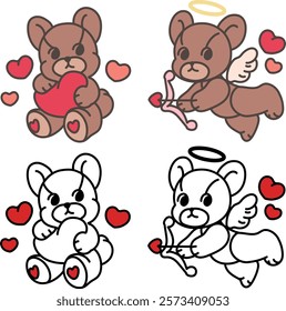 Cute Cupid bear Illustration: Adorable Winged teddy bear with Bow and Arrow for Valentine's Day and Romantic Designs