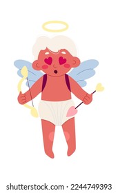 Cute cupid with bow and arrow flat icon Funny angel. Vector illustration