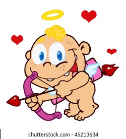Cute Cupid with Bow and Arrow  Flying