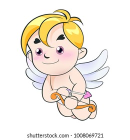 Cute cupid with bow and arrow isolated on a white background. Vector illustration