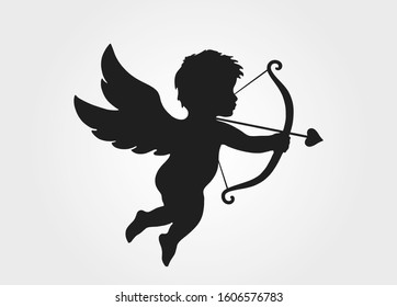 Cute cupid with bow and arrow. love symbol. isolated vector silhouette image