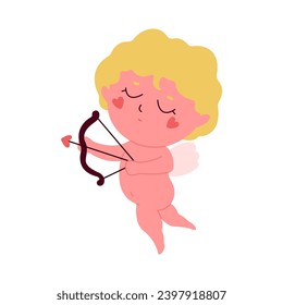 Cute Cupid with bow and arrow on white background