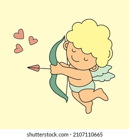 Cute cupid with bow and arrow. Valentine's Day. Vector illustration