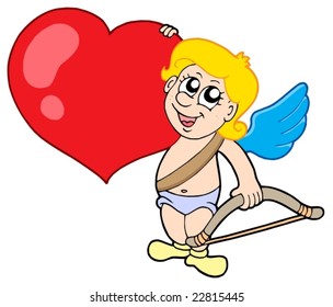 Cute cupid with bow and heart - vector illustration.